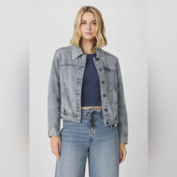 Yest Jackets & Blazers - YEST Gray Denim Jacket with Navy Crop Top